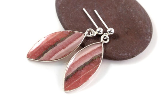 Rhodochrosite Petal Drop Earrings With Sterling Silver Earposts, Small Pink Dangle Earrings,