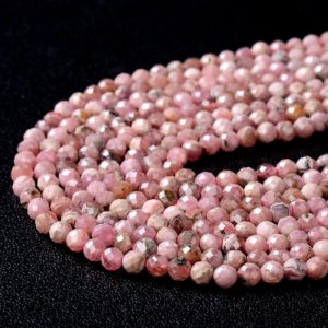 Shop Rhodochrosite Faceted Beads! 3-4MM Argentina Rhodochrosite Gemstone Grade AA Micro Faceted Round Loose Beads 15.5 inch Full Strand (80009553-P45) | Natural genuine faceted Rhodochrosite beads for beading and jewelry making.  #jewelry #beads #beadedjewelry #diyjewelry #jewelrymaking #beadstore #beading #affiliate #ad