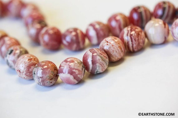 L/ Rhodochrosite 14mm Round Beads 16" Strand Argentina Natural Pink Banded Gemstone Beads For Jewelry Making