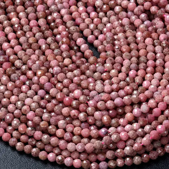 4mm Natural Rhodonite Gemstone Grade Aa Micro Faceted Round Beads 15 Inch Full Strand Bulk Lot 1,2,6,12 And 50 (80009427-p32)