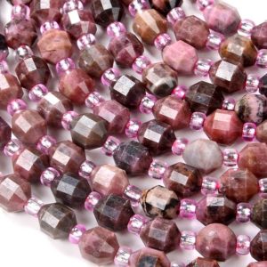 Shop Rhodonite Faceted Beads! 6MM Flower Rhodonite Gemstone Grade AA Faceted Prism Double Point Cut Loose Beads BULK LOT 1,2,6,12 and 50 (D111) | Natural genuine faceted Rhodonite beads for beading and jewelry making.  #jewelry #beads #beadedjewelry #diyjewelry #jewelrymaking #beadstore #beading #affiliate #ad