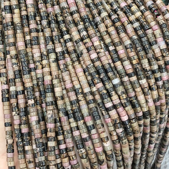 4x2mm Rhodonite Heishi Beads, Gemstone Beads, Wholesale Beads
