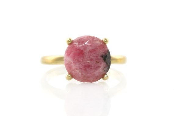 Gold Filled Ring · Pink Rhodonite Ring · 18k Gold Gemstone Ring · Vermeil Stacking Ring · Simple Stone Ring · Vintage Gemstone Ring