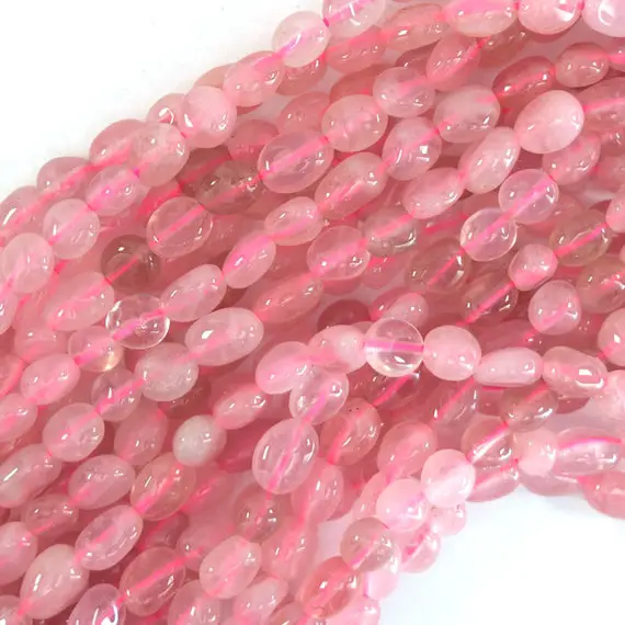 6mm - 8mm Natural Madagascar Pink Rose Quartz Pebble Nugget Beads 15.5" Strand