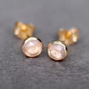 Rose Quartz Stud Earrings, Unconditional Love Stone, Valentine's Day Gift for Wife Girlfriend, Faceted Rose Cut Pale Pink Earrings in Gold | Natural genuine Gemstone earrings. Buy crystal jewelry, handmade handcrafted artisan jewelry for women.  Unique handmade gift ideas. #jewelry #beadedearrings #beadedjewelry #gift #shopping #handmadejewelry #fashion #style #product #earrings #affiliate #ad