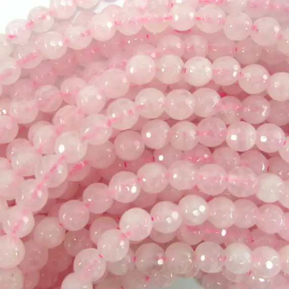6mm Faceted Pink Rose Quartz Round Beads 15" Strand 34675