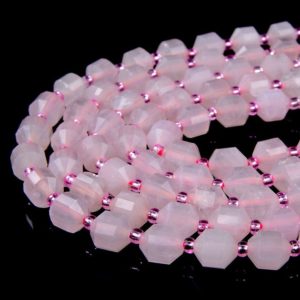 Shop Rose Quartz Faceted Beads! 8MM Natural Madagascar Rose Quartz Gemstone Grade AAA Faceted Prism Double Point Cut Loose Beads (D28) | Natural genuine faceted Rose Quartz beads for beading and jewelry making.  #jewelry #beads #beadedjewelry #diyjewelry #jewelrymaking #beadstore #beading #affiliate #ad