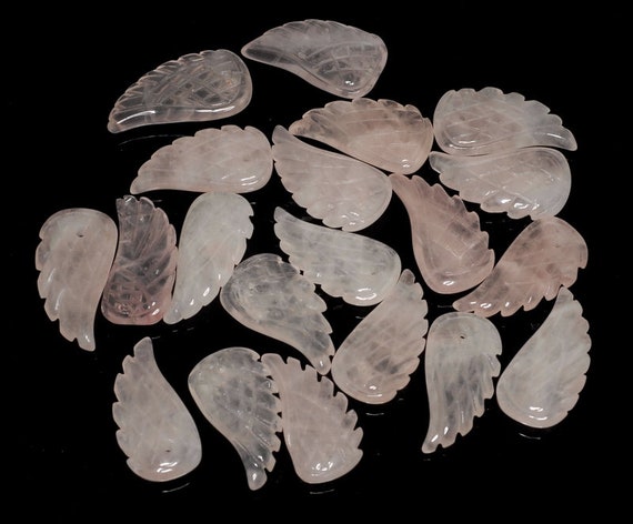 25x13mm  Rose Quartz Gemstone Grade A Carved Angel Wing Beads Bulk Lot 2,6,12,24,48 (90187156-001)