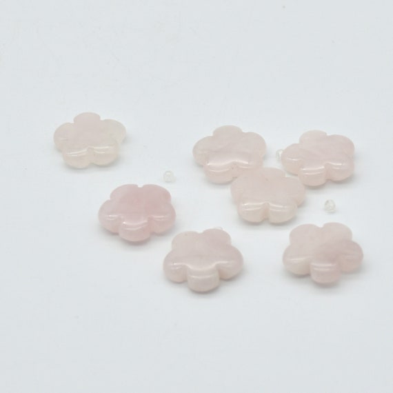 Natural Rose Quartz Semi-precious Gemstone Flower Beads - 15" - 16" Strand