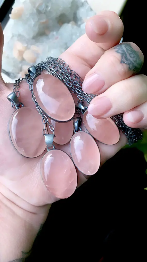 Rose Quartz Necklace, Pink Stone Necklace, Quartz Pendant, Boho Necklace