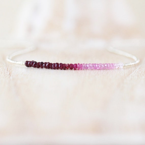 Ruby, Seed Bead & Sterling Silver Necklace, Aaa Ombre Precious Gemstone Tiny Beaded Choker, Dainty And Delicate Layering Jewelry For Women