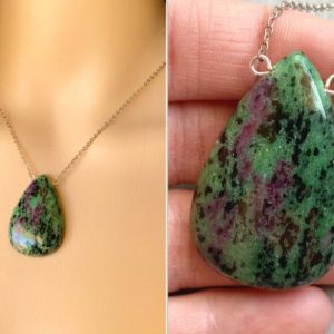 Shop Ruby Zoisite Pendants! Ruby Zoisite Necklace, Gold Silver Necklace, Big Ruby Pendant Necklace, July Birthstone Necklace, Natural Ruby Zoisite Jewelry EXACT STONE | Natural genuine Ruby Zoisite pendants. Buy crystal jewelry, handmade handcrafted artisan jewelry for women.  Unique handmade gift ideas. #jewelry #beadedpendants #beadedjewelry #gift #shopping #handmadejewelry #fashion #style #product #pendants #affiliate #ad