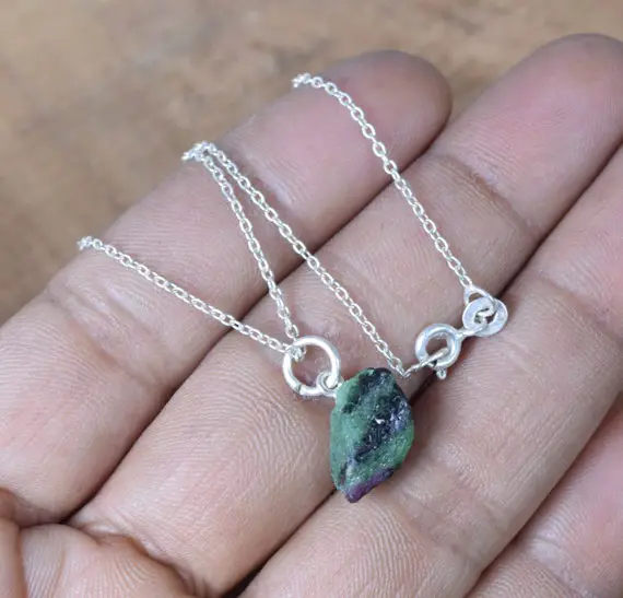 Rough Ruby Zoisite 925 Sterling Silver Gemstone Jewelry Pendant W/ Or W/o Chain ~ Handmade Jewelry ~ Ruby Necklace ~ Gift For Birthday