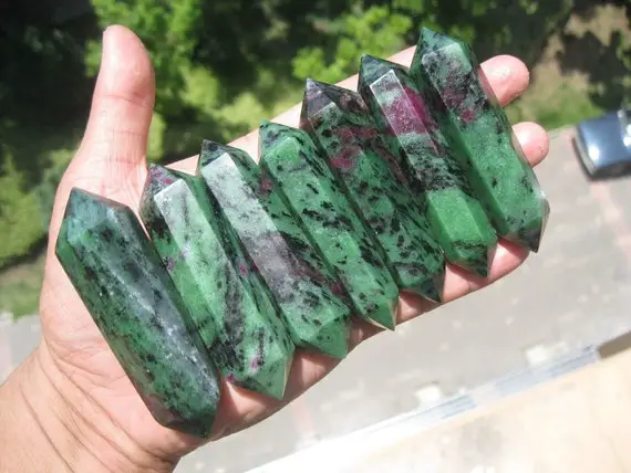 Ruby Zoisite Double Terminated Point Natural Ruby Zoisite Crystal Point Wand Gemstone Wand Bulk Wholesale Healing Crystal