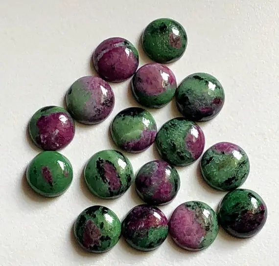 14-15mm Ruby Zoisite Plain Round Gems, 5 Pcs Natural Ruby Zoisite Flat Back Round Cabochons For Jewelry, Loose Ruby Zoisite Stones - Adg147