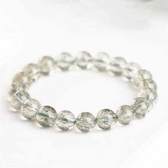 Natural Green Rutilated Quartz Beads Bracelet, Quartz Beaded Bracelet,wholesale Beaded Bracelets Supply,gift Jewelry Bracelets.