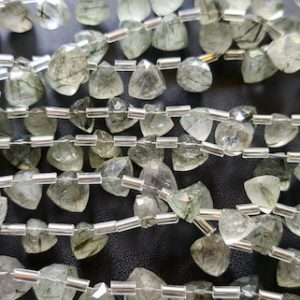 Shop Rutilated Quartz Faceted Beads! 7-9mm Green Rutile Quartz Trillion, Natural Green Rutiliated Quartz Faceted Trillion Beads, Rutile For Jewelry (4IN To 8IN Options) – DGA104 | Natural genuine faceted Rutilated Quartz beads for beading and jewelry making.  #jewelry #beads #beadedjewelry #diyjewelry #jewelrymaking #beadstore #beading #affiliate #ad