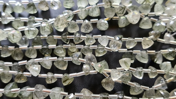 7-9mm Green Rutile Quartz Trillion, Natural Green Rutiliated Quartz Faceted Trillion Beads, Rutile For Jewelry (4in To 8in Options) - Dga104