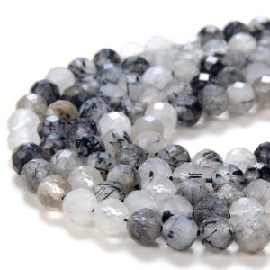 Shop Rutilated Quartz Faceted Beads! Natural Black Rutilated Quartz Gemstone Grade AA Micro Faceted Round 4MM 5MM Loose Beads 15 inch Full Strand (P55) | Natural genuine faceted Rutilated Quartz beads for beading and jewelry making.  #jewelry #beads #beadedjewelry #diyjewelry #jewelrymaking #beadstore #beading #affiliate #ad
