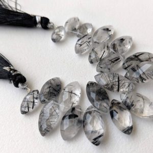 Shop Rutilated Quartz Bead Shapes! 6x9mm – 9x28mm Rutile Quartz Marquise Beads, Rutile Faceted Marquise, Black Rutile Quartz For Necklace, 4 Inch, Rutile Marquise – PDG244 | Natural genuine other-shape Rutilated Quartz beads for beading and jewelry making.  #jewelry #beads #beadedjewelry #diyjewelry #jewelrymaking #beadstore #beading #affiliate #ad