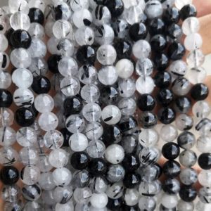 Natural Black Rutilated Quartz Round Beads,4mm 6mm 8mm 10mm 12mm 14mm 16mm Rutile Crystal Quartz Beads Wholesale Supply,one strand 15" | Natural genuine round Gemstone beads for beading and jewelry making.  #jewelry #beads #beadedjewelry #diyjewelry #jewelrymaking #beadstore #beading #affiliate #ad