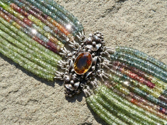 Peruzzi Brooch Bracelet, Multi Strand Sapphire Bracelet, Vintage Peruzzi Jewelry
