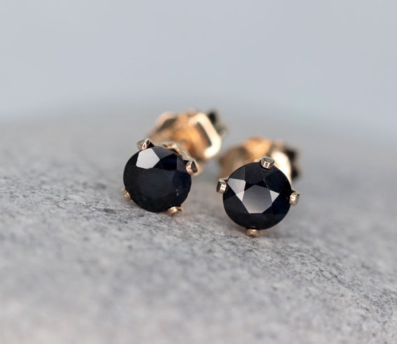 Dark Blue Sapphire Stud Earrings, Tiny Gemstone Studs, September Birthstone Gift, Single Or Pair Earrings, Sapphire Studs 3mm, 4mm, 5mm