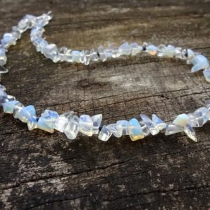 Shop Sapphire Necklaces! Opalite Chip Sapphire Necklace. White Opal and Blue Corundum Necklace Handmade by Miss Leroy | Natural genuine Sapphire necklaces. Buy crystal jewelry, handmade handcrafted artisan jewelry for women.  Unique handmade gift ideas. #jewelry #beadednecklaces #beadedjewelry #gift #shopping #handmadejewelry #fashion #style #product #necklaces #affiliate #ad