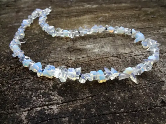 Opalite Chip Sapphire Necklace. White Opal And Blue Corundum Necklace Handmade In Australia By Miss Leroy
