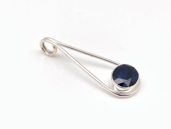 Blue Sapphire Pendant - Long Teardrop Setting - 925 Sterling Silver