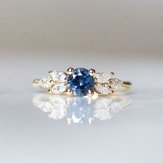 Blue Sapphire Engagement Ring | Leaf Engagement Ring | Blue Sapphire | Nature Inspired Wedding Ring | Diamond Alternative [the Eva Ring]