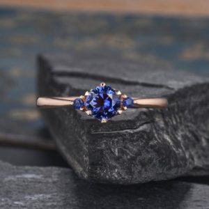 Shop Unique Sapphire Engagement Rings! Rose Gold Sapphire Engagement Ring Natural Sapphire Ring September Birthstone Three Stone 3 Stones Ring Dainty Promise Gift For Woman | Natural genuine Sapphire rings, simple unique alternative gemstone engagement rings. #rings #jewelry #bridal #wedding #jewelryaccessories #engagementrings #weddingideas #affiliate #ad