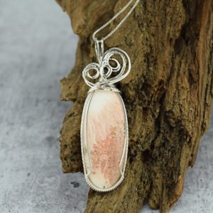 Shop Scolecite Jewelry! Sterling Silver Wire Wrapped Pink Scolecite Pendant | Natural genuine Scolecite jewelry. Buy crystal jewelry, handmade handcrafted artisan jewelry for women.  Unique handmade gift ideas. #jewelry #beadedjewelry #beadedjewelry #gift #shopping #handmadejewelry #fashion #style #product #jewelry #affiliate #ad