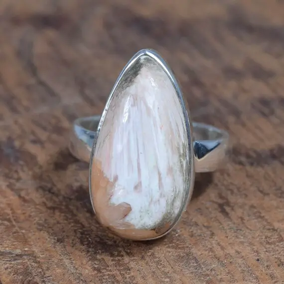 Pink Scolecite 925 Sterling Silver Gemstones Elegant Ring ~ Pear Shape Ring ~ Gift For Christmas ~handmade Ring ~ Ring Size Us- 6/ Uk- L