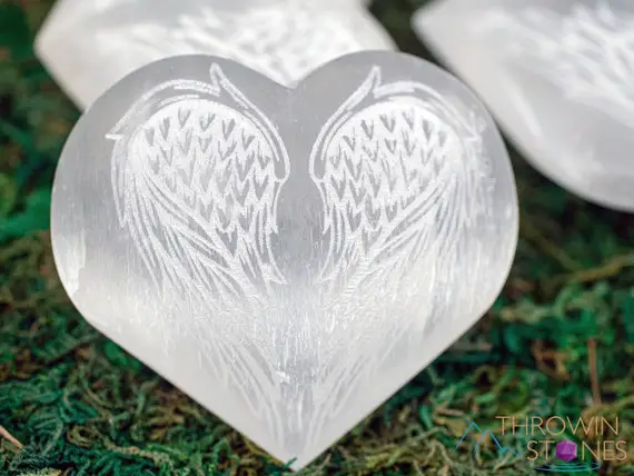Selenite Crystal Heart - Angel Wings - Self Care, Home Decor, Healing Crystals And Stones, E1908