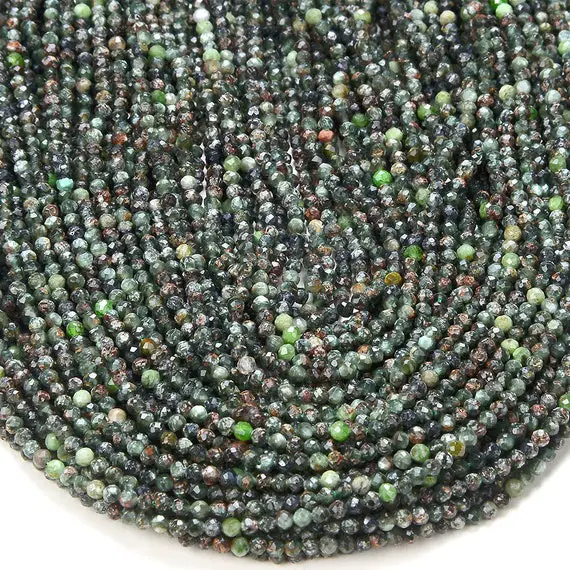 2mm Natural Russian Seraphinite Gemstone Micro Faceted Round Beads 15 Inch Full Strand Bulk Lot 1,2,6,12 And 50 (80016199-p49)