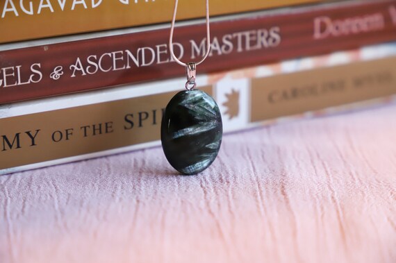 Seraphinite Pendant Necklace, Sterling Silver, Crystal Jewelry, Gemstone Pendant, Gift For Her