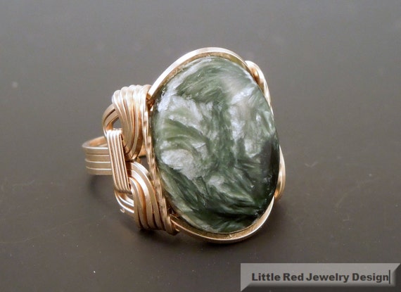 14 K Gold Filled Seraphinite Cabochon Wire Wrapped Ring