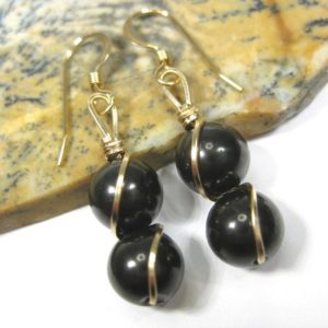 Russian Shungite Earrings in 14k Gold Filled Wire on 14k Gold Filled French Hooks or 14k Gold Filled Leverbacks | Natural genuine Gemstone earrings. Buy crystal jewelry, handmade handcrafted artisan jewelry for women.  Unique handmade gift ideas. #jewelry #beadedearrings #beadedjewelry #gift #shopping #handmadejewelry #fashion #style #product #earrings #affiliate #ad