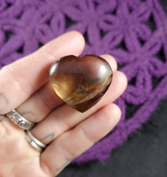 Smoky Quartz Heart Crystal Stones Small Pocket Crystals Polished Light Smokey Carving Carved Shape Rock
