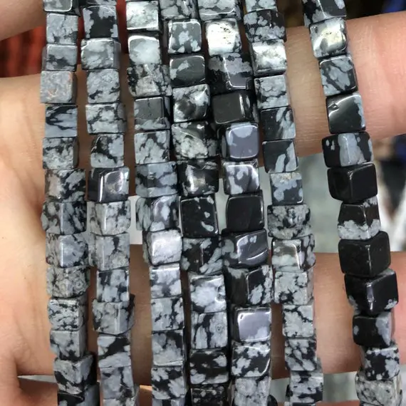 Snowflake Obsidian Cube Beads, Natural Gemstone Beads, Loose Stone Beads 4mm 15''