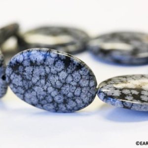 Shop Snowflake Obsidian Bead Shapes! XL/ Snowflake Obsidian 25x35mm Flat Oval beads 16" strand Natural Black/Gray color gemstone beads For jewelry making | Natural genuine other-shape Snowflake Obsidian beads for beading and jewelry making.  #jewelry #beads #beadedjewelry #diyjewelry #jewelrymaking #beadstore #beading #affiliate #ad