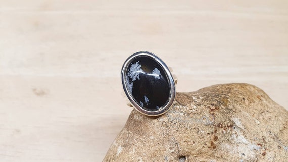 Snowflake Obsidian Ring. Reiki Jewelry For Meditation . Reiki Stone For Base Chakra. Virgo Jewelry. Adjustable Ring Uk. Statement Ring
