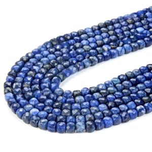 Shop Sodalite Faceted Beads! 4MM Sodalite Gemstone Grade AAA Micro Faceted Square Cube Loose Beads BULK LOT 1,2,6,12 and 50 (P19) | Natural genuine faceted Sodalite beads for beading and jewelry making.  #jewelry #beads #beadedjewelry #diyjewelry #jewelrymaking #beadstore #beading #affiliate #ad
