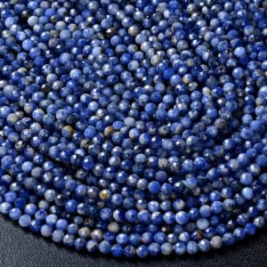 Shop Sodalite Faceted Beads! 4MM Natural Sodalite Gemstone Grade AA Micro Faceted Round Beads 15 inch Full Strand BULK LOT 1,2,6,12 and 50 (80009438-P32) | Natural genuine faceted Sodalite beads for beading and jewelry making.  #jewelry #beads #beadedjewelry #diyjewelry #jewelrymaking #beadstore #beading #affiliate #ad