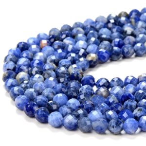 Shop Sodalite Faceted Beads! Natural Sodalite Gemstone Grade AAA Micro Faceted Round 3MM 4MM 5MM Loose Beads 15 inch Full Strand (P56) | Natural genuine faceted Sodalite beads for beading and jewelry making.  #jewelry #beads #beadedjewelry #diyjewelry #jewelrymaking #beadstore #beading #affiliate #ad