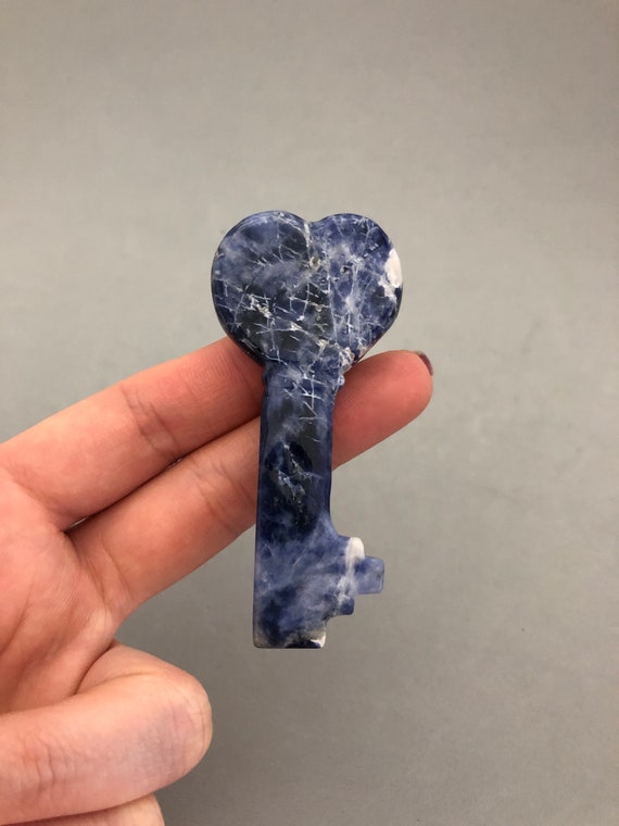 Sodalite Key Carving (3" Tall) For Unlocking Possibilities, Connecting To Hecate, Ganesha, Anubis, Altars, Crystal Magic, Pineal Third Eye