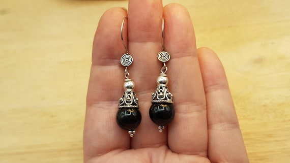 Black Spinel Cone Earrings. Reiki Jewelry Uk. Wire Wrap Dangle Drop Earring. Bali Silver Earrings For Women.