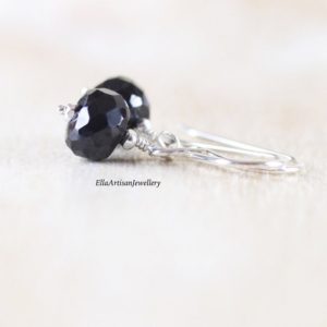 Black Spinel Dainty Drop Earrings in Sterling Silver, 14Kt Gold or Rose Gold Filled, Small Dangle Earrings, AAA Gemstone Jewelry for Women | Natural genuine Gemstone earrings. Buy crystal jewelry, handmade handcrafted artisan jewelry for women.  Unique handmade gift ideas. #jewelry #beadedearrings #beadedjewelry #gift #shopping #handmadejewelry #fashion #style #product #earrings #affiliate #ad