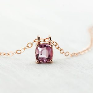 Rose Gold Cushion Cut Lavender Spinel Pendant, Prong Set Dainty Purple Pendant, Everyday Pink Pendant, Gift for Mom | Natural genuine Spinel pendants. Buy crystal jewelry, handmade handcrafted artisan jewelry for women.  Unique handmade gift ideas. #jewelry #beadedpendants #beadedjewelry #gift #shopping #handmadejewelry #fashion #style #product #pendants #affiliate #ad